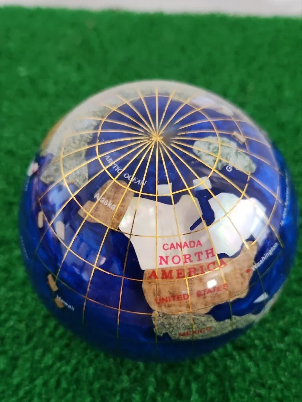 Gemstone World Globe Paperweight Inlaid Crushed Gemstones/ Shell